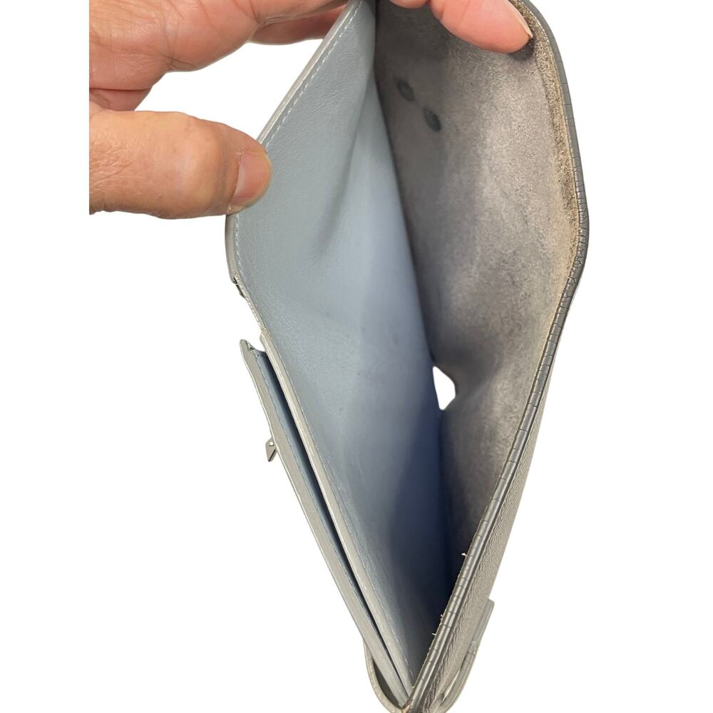 Celine Vintage Wallet Gray Leather Snap Strap Medium Wallet Blue Interior Italy - Picture 9 of 16